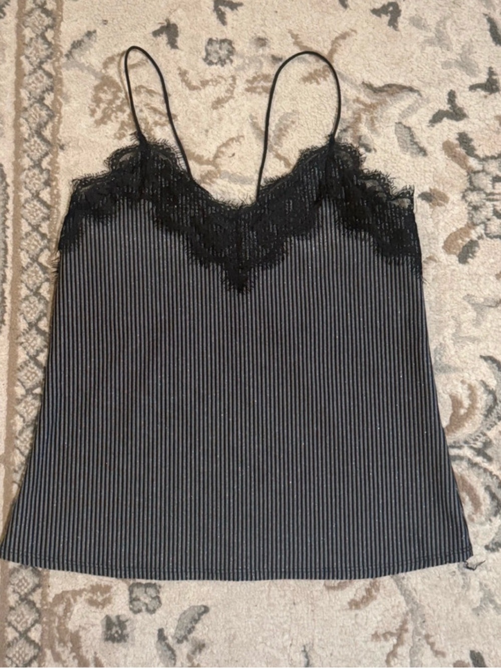 Ella Black Ribbed Lace-Trim Camisole